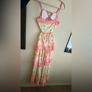 Girls Pink Floral Tiered Summer Dress